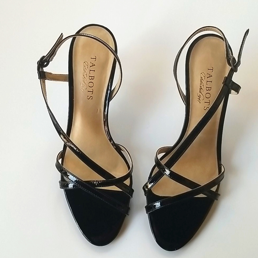 Talbots Strappy Leather Black Heels 7.5